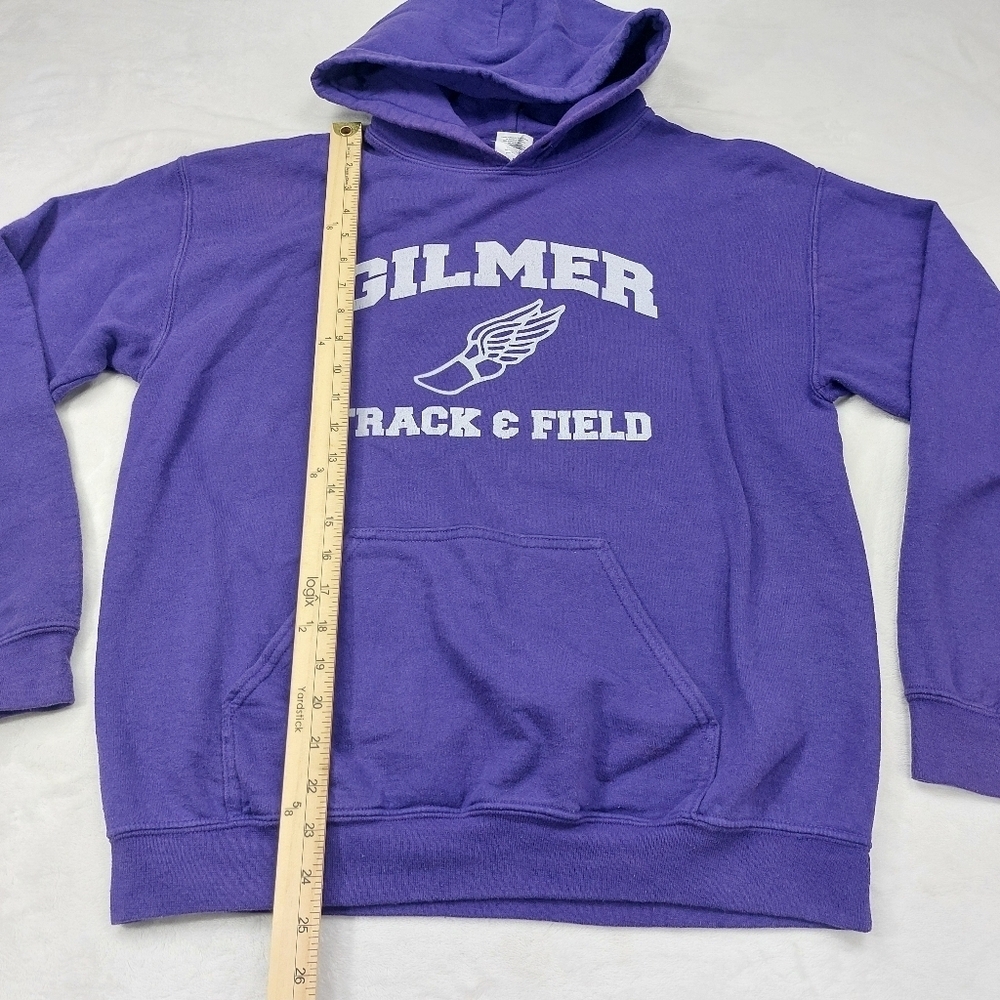 GILDAN UNISEX PURPLE GILMER HIGH SCHOOL TRACK AND FIELD PULLOVER HOODIE SZ M - Picture 10 of 10